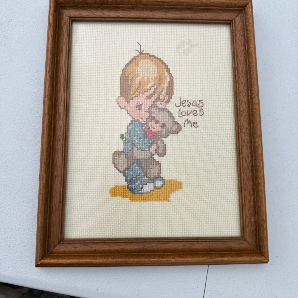 Precious Moments Jesus Loves Me Cross Stitch Finished And Framed 8x10‎